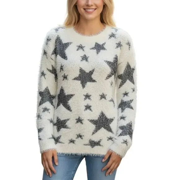 2/$15 Yoki Eyelash Star Furry Sweater Ivory Plush Size S - Picture 1 of 13